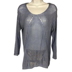 Apt 9 Top Women Size L Light Purple Loose Knit Sheer Scoop Neckline Long Sleeves